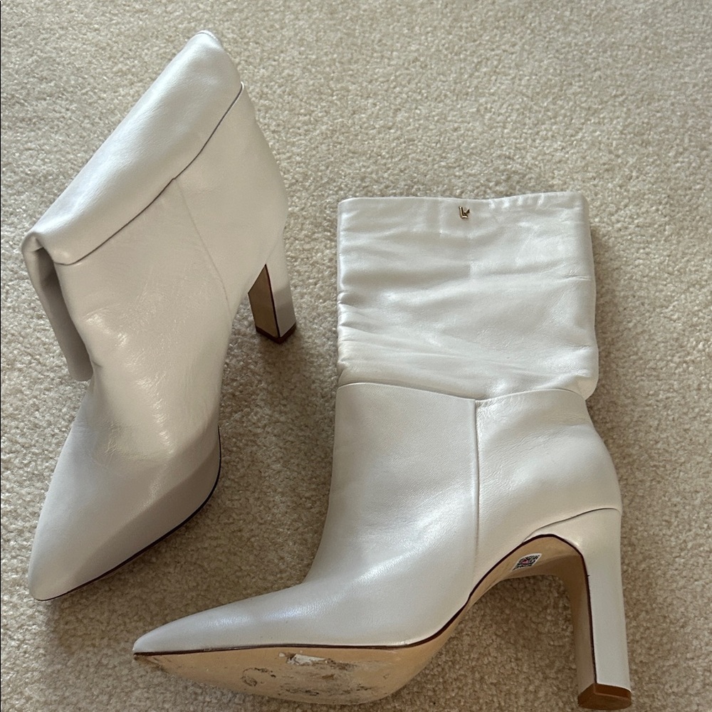 Larroude Chic White Heeled Boots